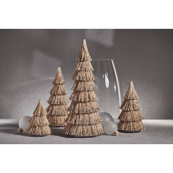 All Natural Abaca Rope Decorative Tree w/ Champagne Glitter Trim, 12